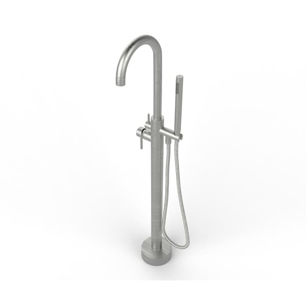 Castello Usa Neptune Freestanding Brushed Nickel Gooseneck Tub Filler Faucet with Standard Handle CB-F04-BN - main